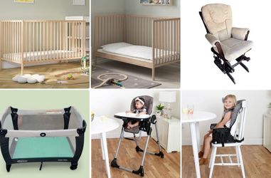 Like NEW crib w/ toddler conversion $45, mattress $25, nursery chair $45, high chair & car seat $40, Graco playpen $15
