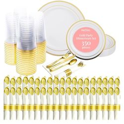 Prestee 350-Piece Engagement Party Decorations Disposable Dinnerware Set for 50 Guests 