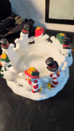 Snowman Christmas Ceramic Candle Holder