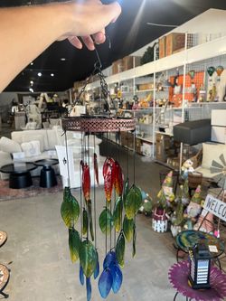Colorful Hand Blown Glass Leaf Wind Chime Hanging Outdoor Garden Decor-15 each