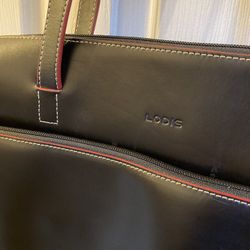 Lodis Leather Laptop Messenger Bag Black Red Trim
