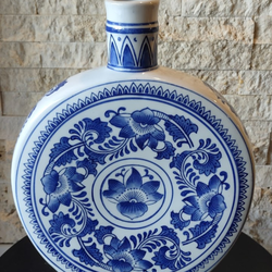 Blue and White vase Bombay Moon vase Oriental Asian ceramic Vases Round wide flat vase for narrow shelf window sill etc display accent