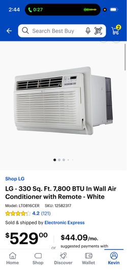 LG - 330 Sq. Ft. 7,800 BTU In Wall Air Conditioner with Remote - White Model: LT0816CER