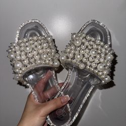 Pearl Plastic Flat Sandals 