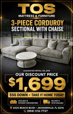 3-Piece Corduroy Sectional Sofa with Chaise 🚚WE DELIVER🚚