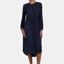 Navy blue Women's Plisse Dress with Long Sleeves, Size large.  (AI)