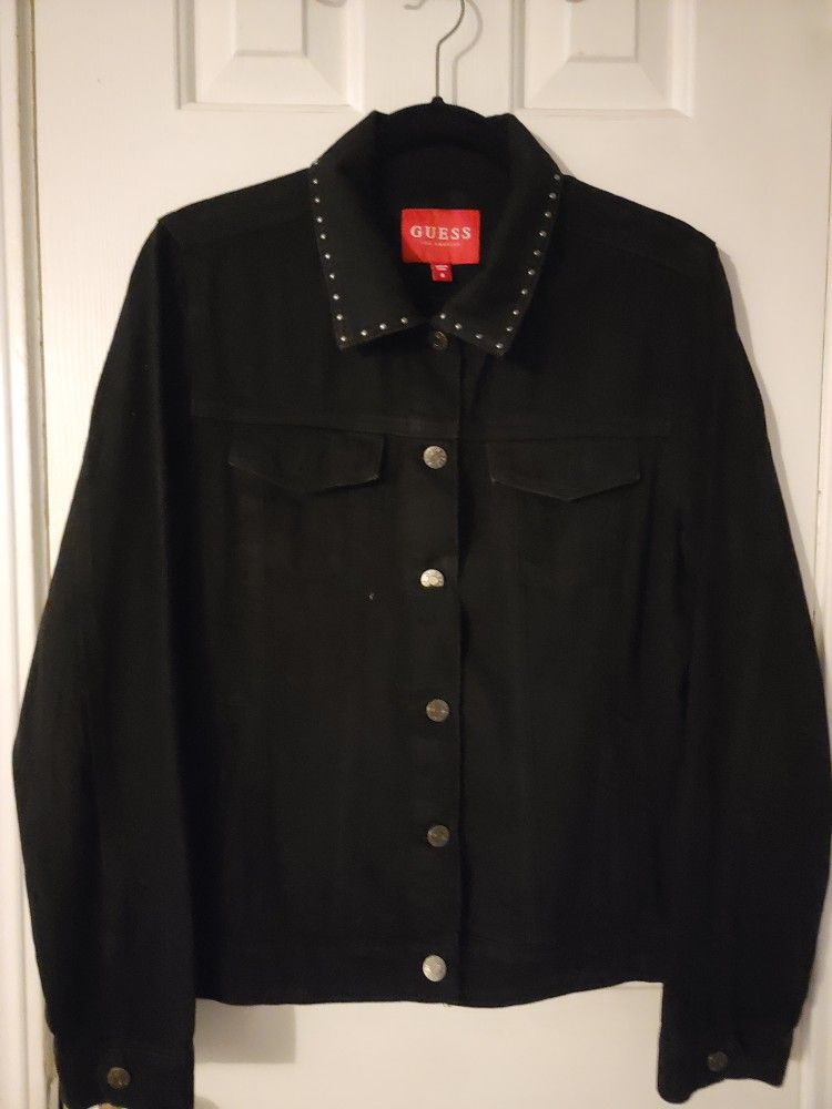 Womens Black Guess Studed Jean Jacket size Medium