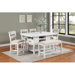 Counter Height Table, 4 Chairs And Bench 