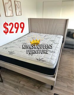 New Queen bed frame with mattress