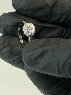 925 Sterling Silver Round Brilliant Cut with Halo Promise Ring, Size 5, CZ Stone.