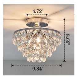 YYJLX Modern E26 Small Crystal Chandelier Semi Flush Mount Ceiling Light Fixture Silver Ceiling Lamp for Hallway Bedroom Bathroom Closet Bedroom Foyer