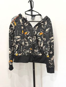 Farm Rio Adidas Black Butterfly Print Zip-Up Hoodie Jacket Size S