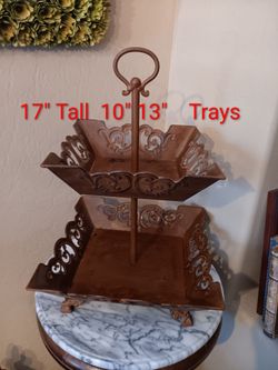 Great Rustic Metal Scroll Decor Serving/ Holiday Tray.