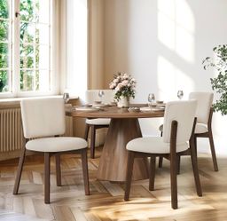 4X Linen color with dark wood leg fabric dining chairs