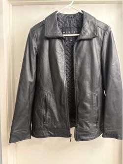 Womens Winlit Black Leather Zip-Up Jacket