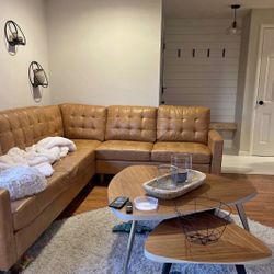 Faux Leather Sectional Couch 