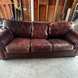 Leather Trend Vintage 90” Burgundy Italian Leather Sleeper Sofa (no Mattress)