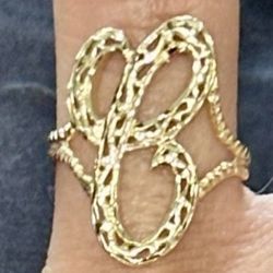 14K Solid Yellow Gold Initial Ring-Letter “C” Cursive-Diamond Cut.  New! Size 8 