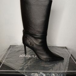 KARL LAGERFELD SHARINA HEELED SLOUCHED BOOTS 