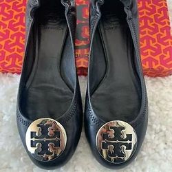 Tory Burch Designer Black Reva Flats Size 8.5
