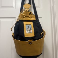 Vintage Rare Coach 1996 Olympic Games Yellow Black Leather Drawstring Backpack