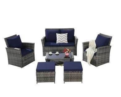 Assembled New 6-Piece Outdoor Patio Furniture Set, Rattan Patio Conversation Set PE Wicker