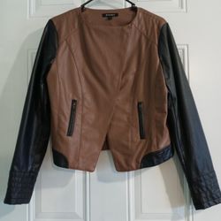 Zinga Faux- Leather Jacket, Light Brown & Black, Size L