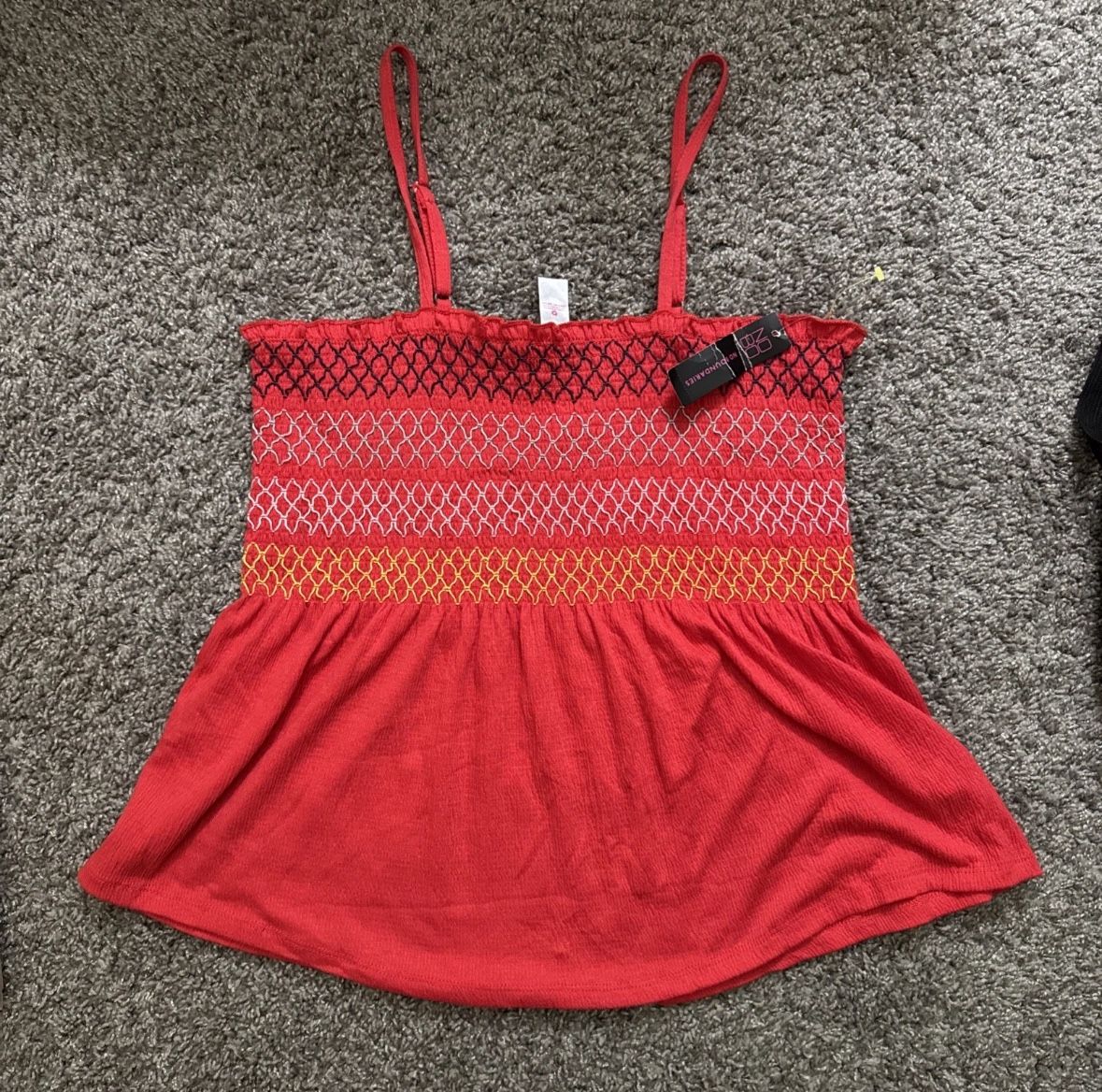 No Boundaries Women’s Size Large (11-13) Red Crop Top Tank Shirt Flares Summer