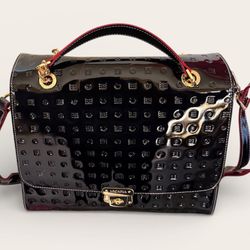 Arcadia Black Patent Leather Embossed Handbag 