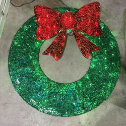 36" Pre-Lit Outdoor Christmas Wreath, LED Metal Holiday Decor