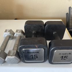 Vintage Pair of Reebok 15 Pound Square Head Dumbbells Set 30lbs Total Chrome