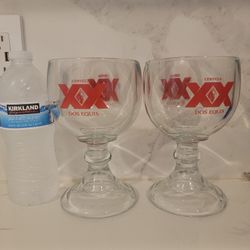 2 Large Dos Equis Glass Schooners NEW