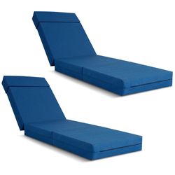 2 Pcs Chaise Lounge Cushions Outdoor 72 x 21 x 5 in. Waterproof Replacement Chaise Lounge Seat Cushion, Blue