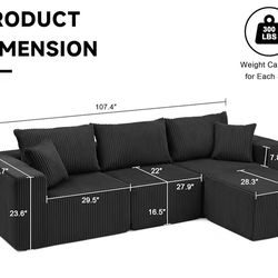 Black Boneless Sofa Set + Ottoman