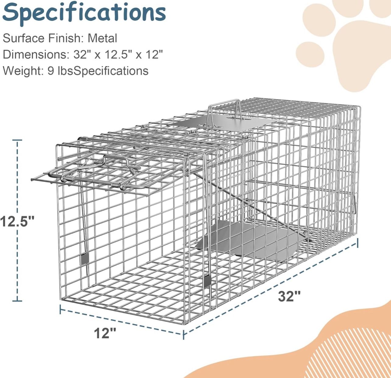ZENY Live Animal Cage Trap 32" X 12.5" X 12" 