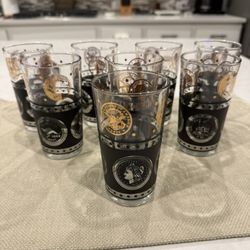Vintage Mid-Century Modern "Coins of the World" Highball Glasses - Set of 8
