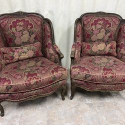 Pair of French Provincial Floral Wingback Chairs
