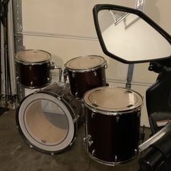 4 piece drum set kit bass with mounted toms and matching floor tom
