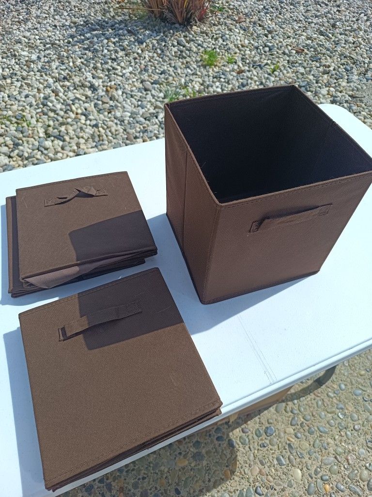 Brown Fabric Bins 10.5 Inch Cube X 5