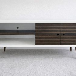 Mid-Century Modern TV Console / Media Stand – Wood + White – Excellent Condition