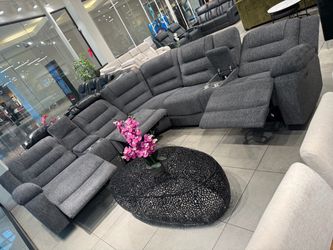 Power Recliner Sectional 🩶 Gray Fabric