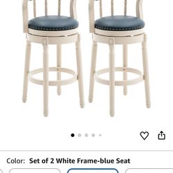 2-Piece Bar Stool Set, Genuine Leather Padded Swivel Bar Stools with Wooden Legs, 26-Inch Seat Heigh