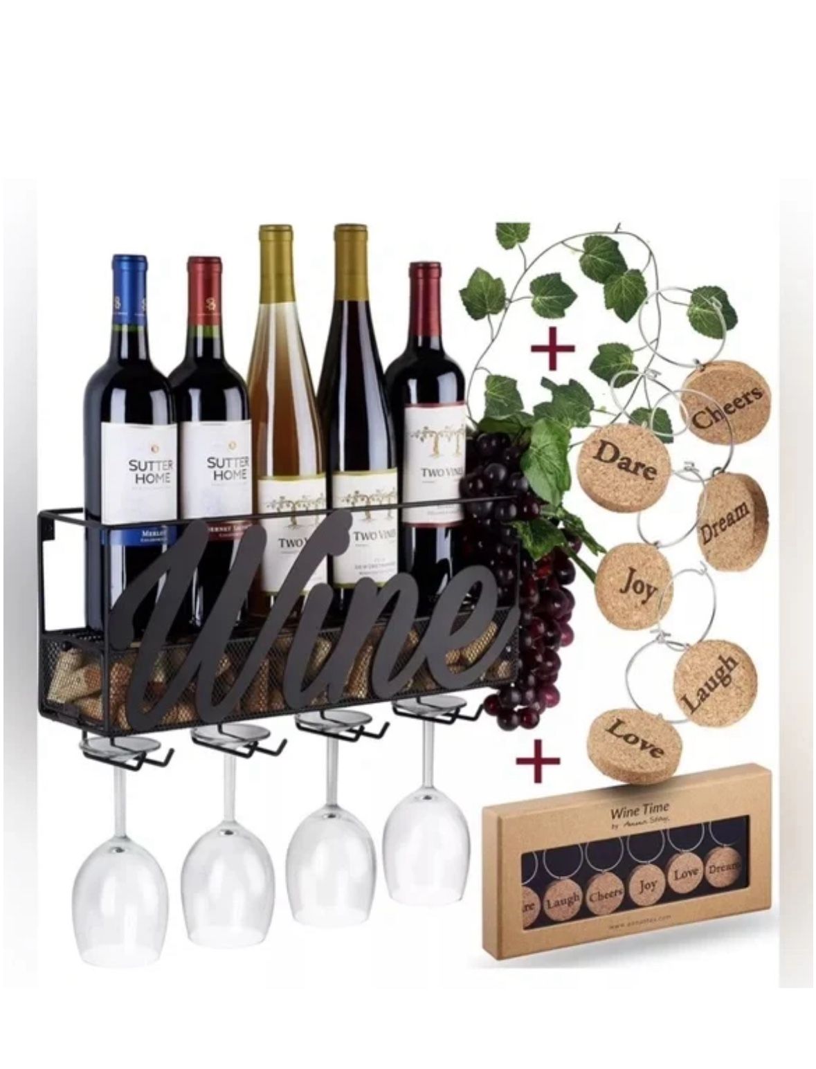Metal Wine Rack With Glass Holder