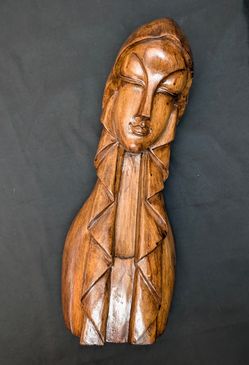 Mid-Century Modernist African-Inspired Hand-Carved Wooden Bust