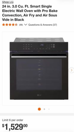 Shop LG 24 in. 3.0 Cu. Ft. Smart Single Electric Wall Oven with Pro Bake Convection, Air Fry and Air Sous Vide in Black * **** (36)