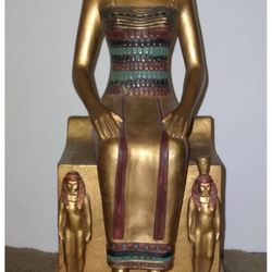 Egyptian Queen Cleopatra Statue Figurine – Gold & Multicolor – 13" Tall