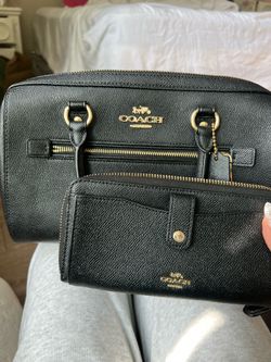 Black coach handbag with matching wallet