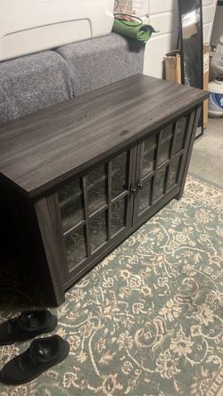 Dark Wood TV Stand with Glass Door Cabinet
