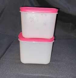 Tupperware Plastic Freezer Mate Set - Set of 2, Pink, White