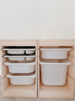 2 IKEA TROFAST Pine Storage Frames + Bins Set